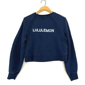 Lululemon Perfectly Oversized Cropped Crew Navy Blue Embroidered Logo XS/S